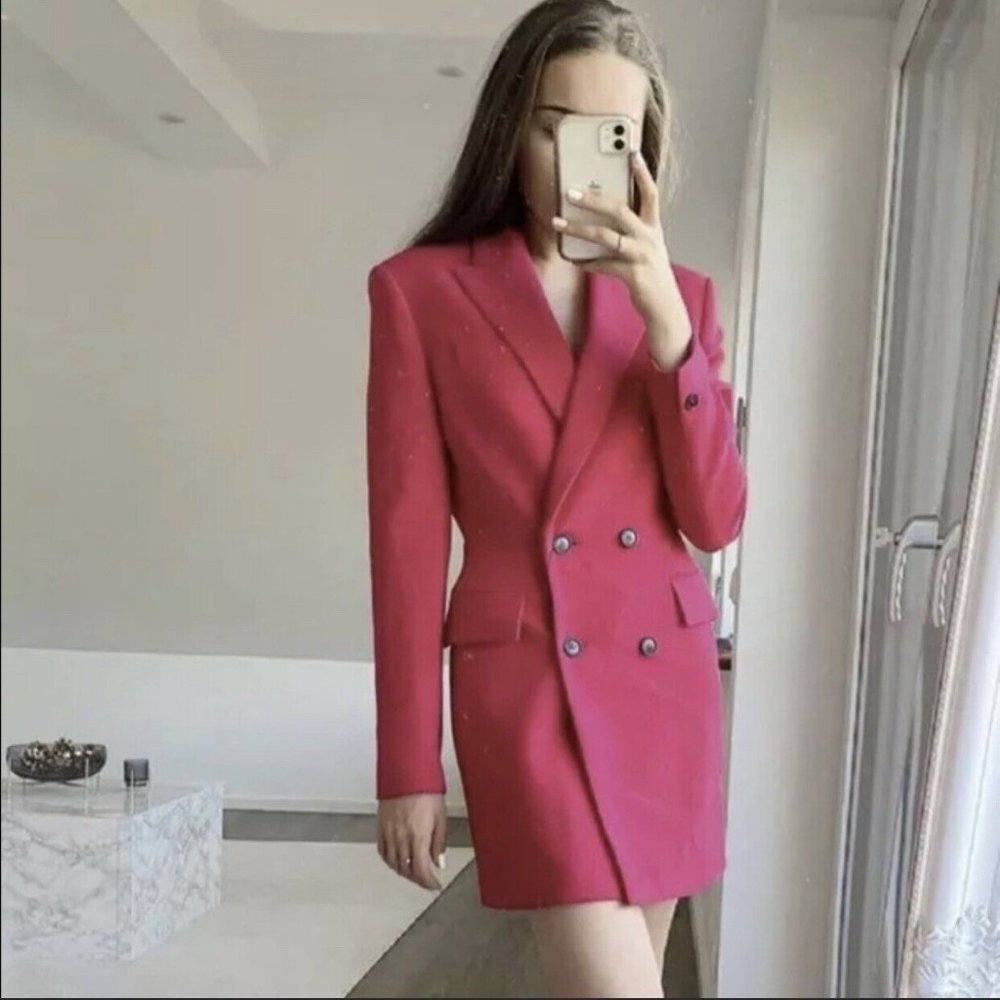 NWT Zara Fuchsia Buttoned Blazer Jacket Dress